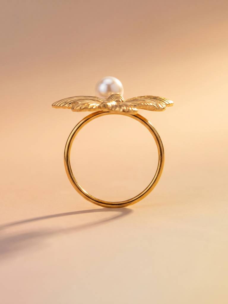 Dual Butterfly Pearl Accent Ring For Women - Waterproof & Anti-Tarnish : RG0405-6
