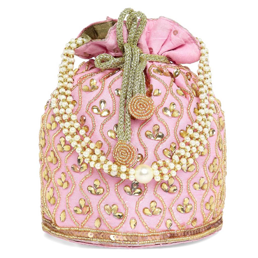 Potli Bag For Women Handmade Evening Wristlet Handbag Stylish Bridal Purse Fashion Bag For Girls (P88B) : P88PK