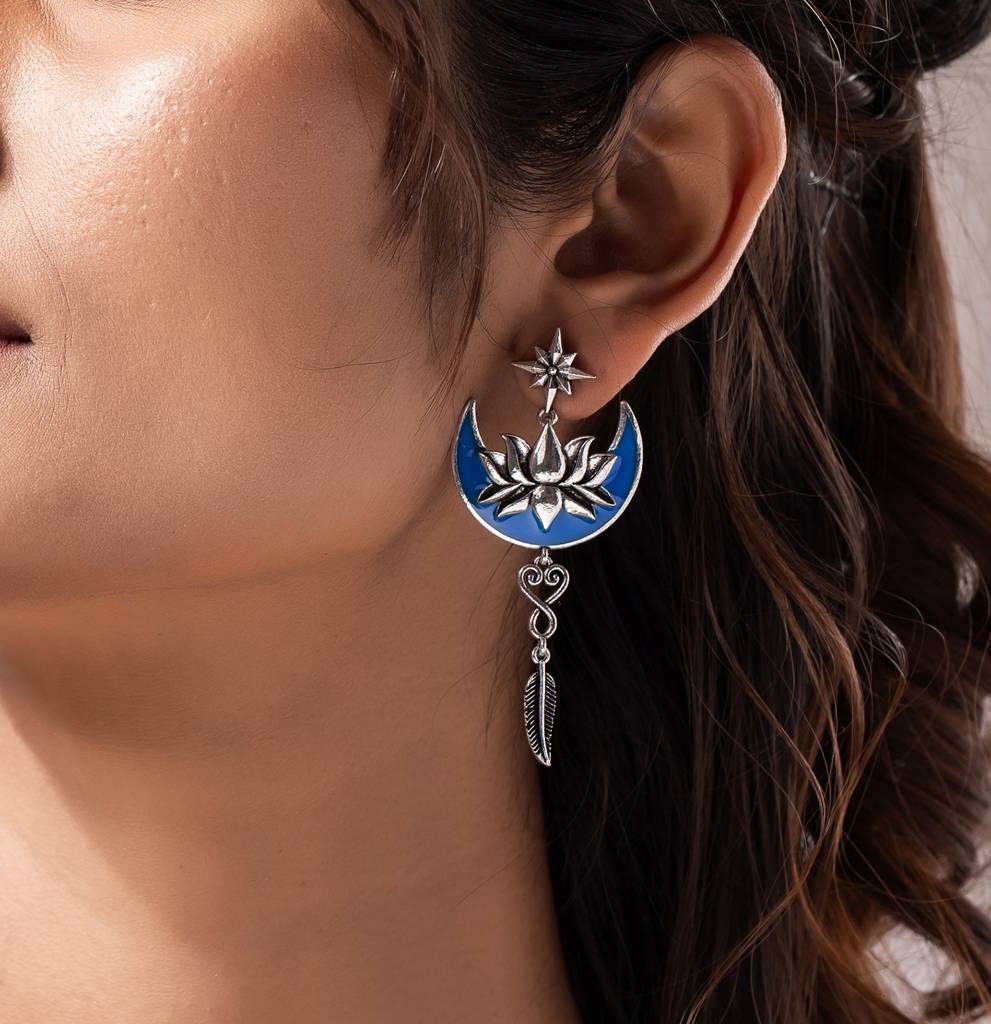 Boho Tribe Celestial Bloom Oxidised Dangle Earrings : 8905124560091