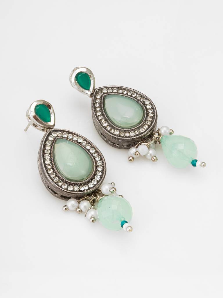 Mint Green Oxidized Necklace Set With Ad : NK4505
