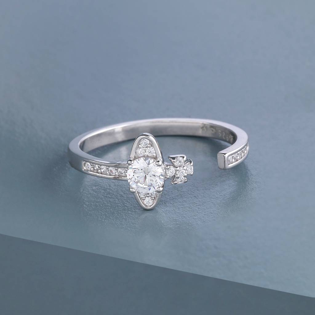 White - Plated Office Wear Silver Finger Ring - 453231 : 453232