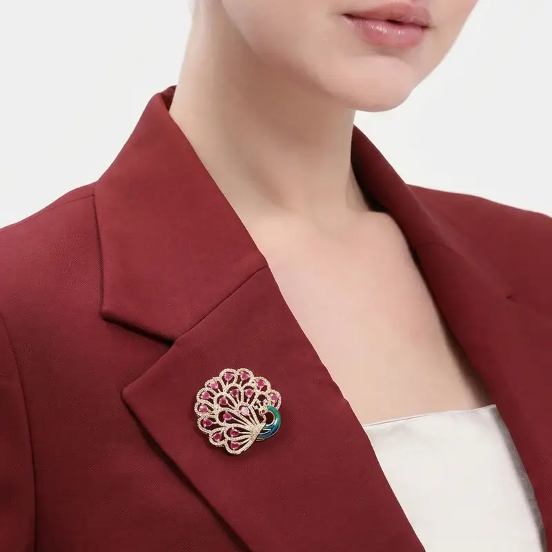 Cz Peacock Feather Brooch Pin For Women | Festive Glam : AD-006-IGRB-BROOCH
