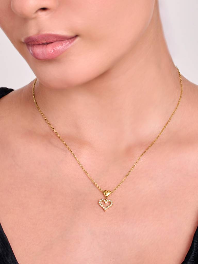 18K Gold Plated Dew Heart Necklace Stainless Steel Waterproof & Anti-Tarnish : N25DGSS0G
