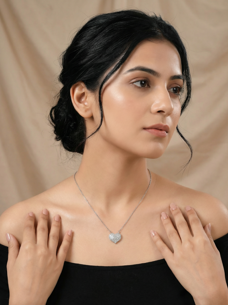 Celeste Heart Pave Necklace : Z-NL-S-015