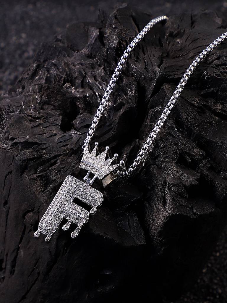 Men'S The Drip Alphabet Pendant Necklace - Metallic Silver : FANC1096-F