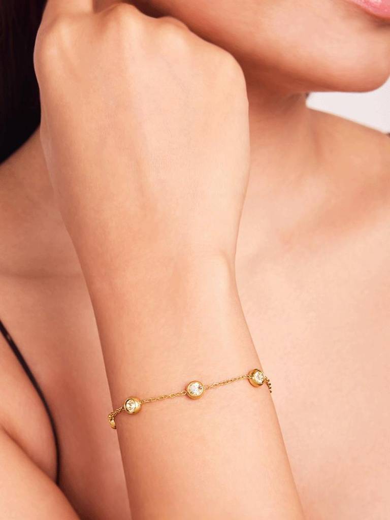 18K Gold Plated Bezel Chain Bracelet Stainless Steel Waterproof & Anti-Tarnish : B8ASSS0G