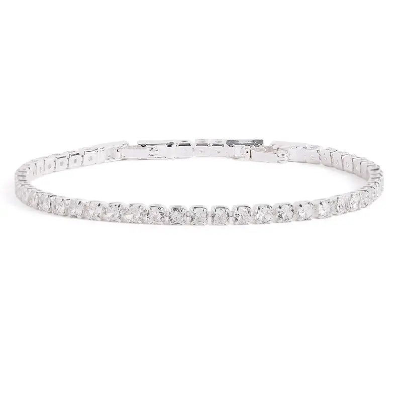 Royale White Crystal Bracelet | Rhodium Plated Square Cut Chain |Glam Occasion Wear : CYZ-010-IR-BR
