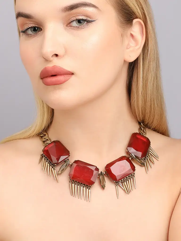 Emaline-Ruby Red Gold Plated Necklace : SOHNCK3536