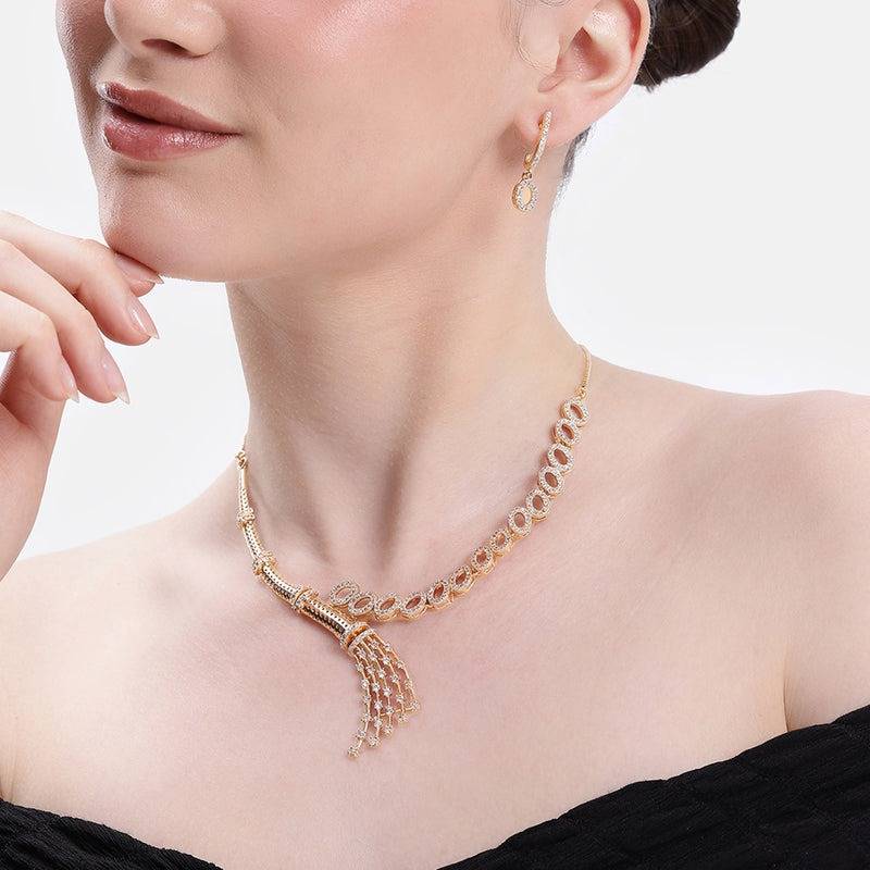 Luxury Cz Tassel Necklace Set For Women|Occasion Wear : AD-892-RGWENKER
