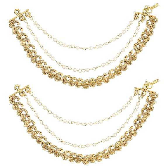 Ethnic Earring Chain For Women & Girls Gold Plated Beads Studded Bridal Occasion Kanchain Jewellery Birthday Anni : PF47EC06GW