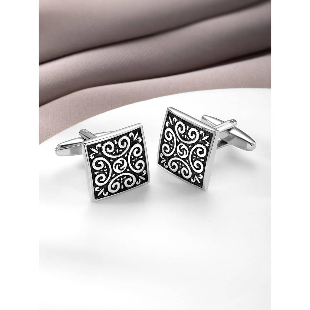 Combo Of Square Shaped Design & Strips Black Formal Cufflinks Set Gift For Men : PX9CL60-PX9CL09BL