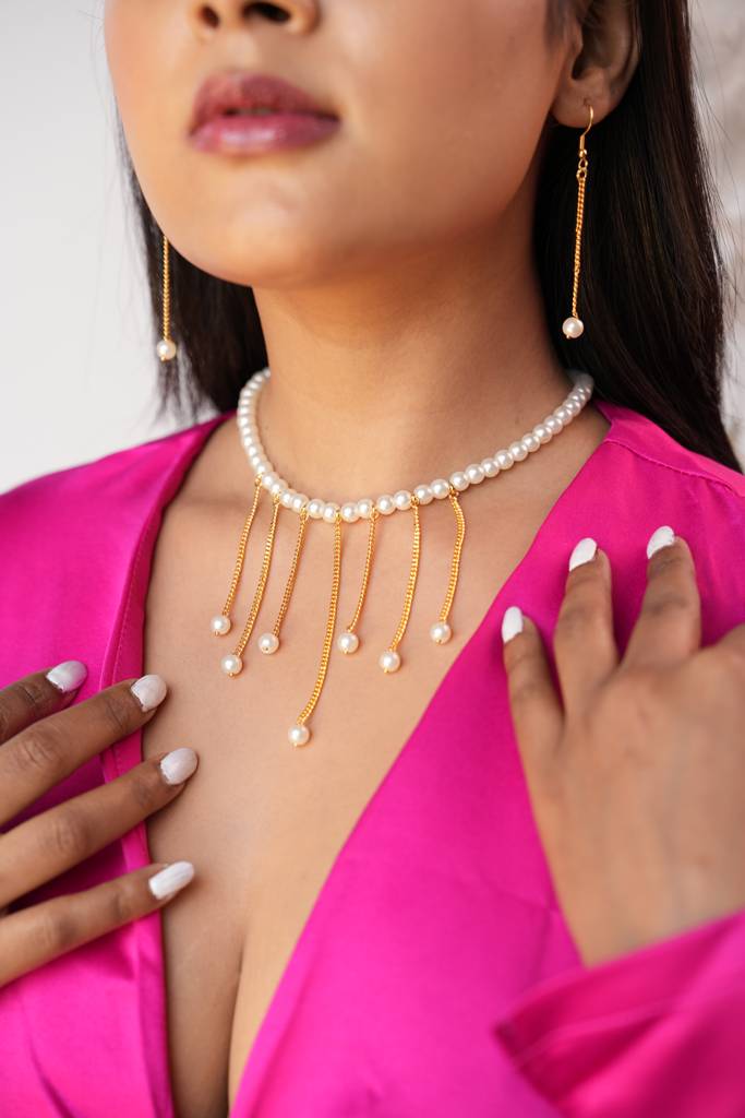 Elora Semi-Precious Pearl Necklace Set : 1025NKS25DR