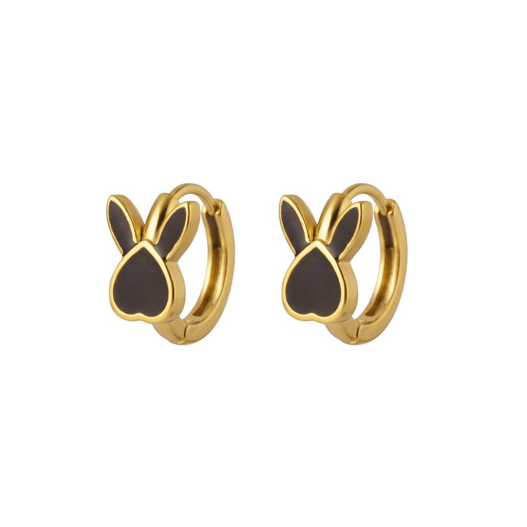 Black Bunny Hoop Earrings : ER0542
