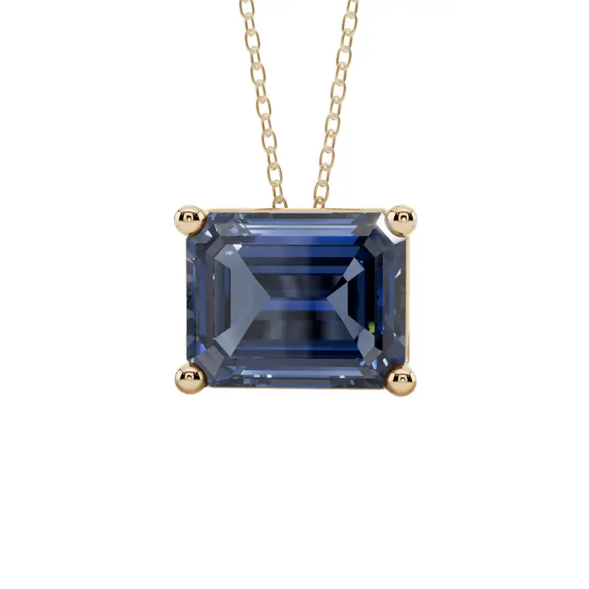 Blue Emerald Solitaire Semi Silver Pendant Necklace : EMLD-BLU-10-SM-G-C