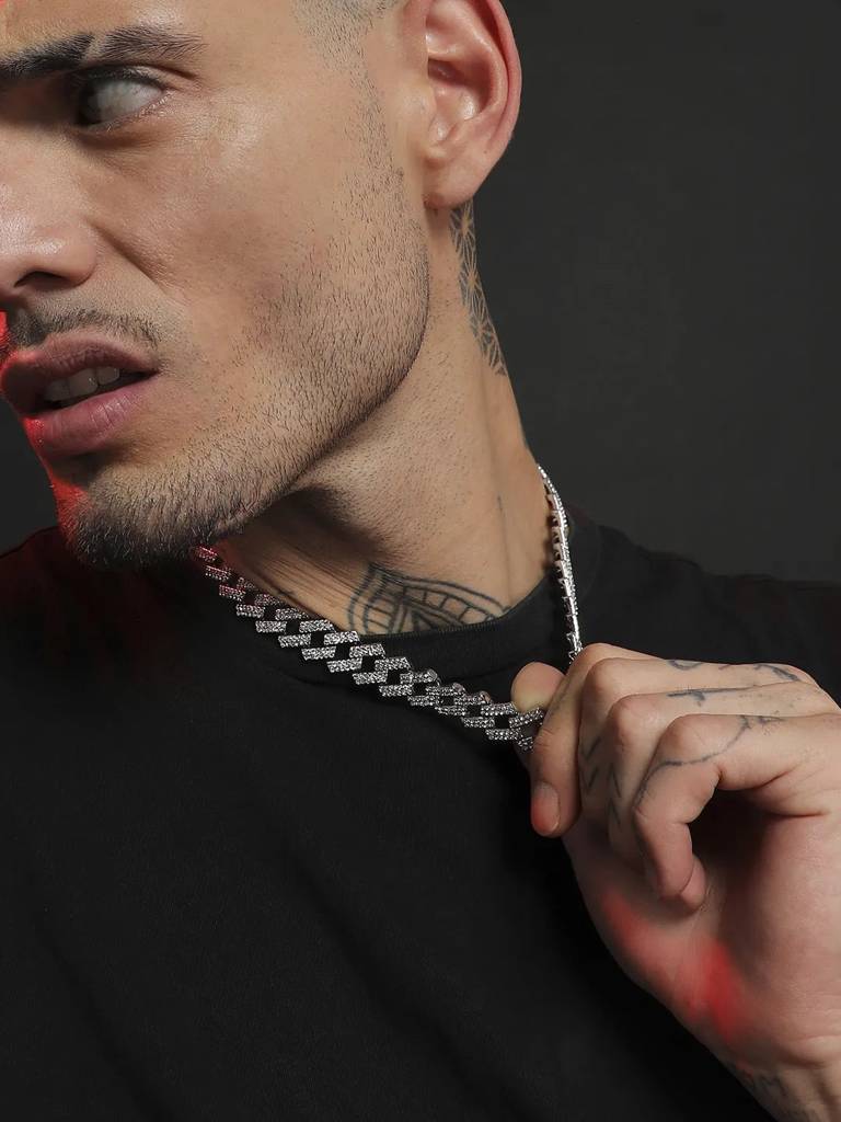 Men'S Embellished Criss-Cross Chain Necklace - Silver : FANC1080