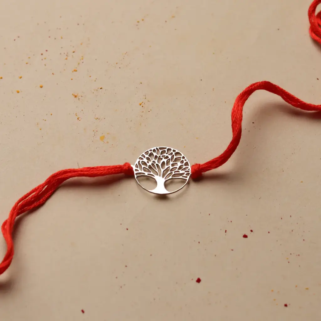 Silver Laser Cut Kalpavriksha Rakhi : 74099351