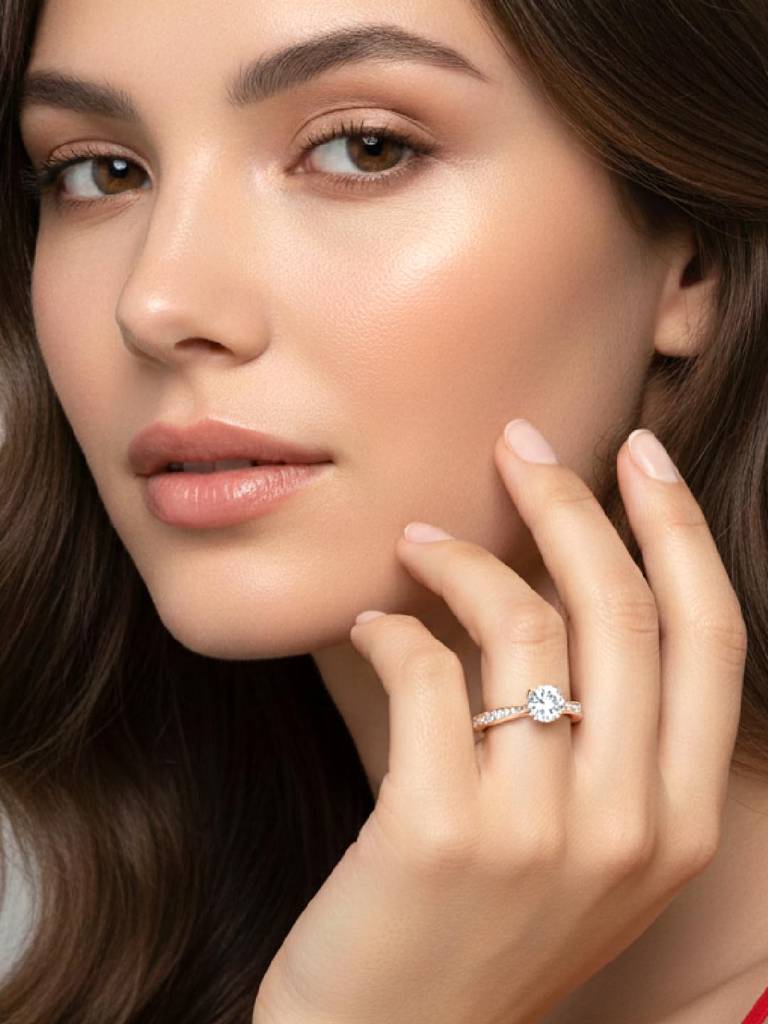 Rose Gold Plated 925 Sterling Silver Cz & Crystal Studded Finger Ring Fine Jewellery Gift For Women : PR5868C-7