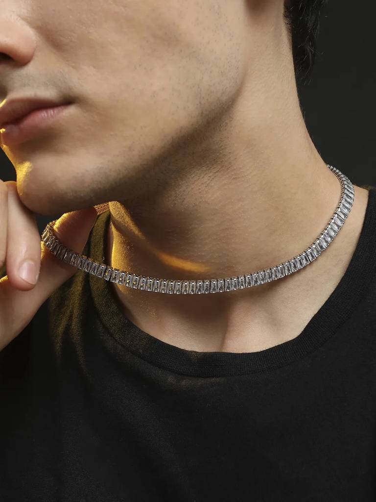 Men'S Geometric Stone Collar Necklace - Silver : FANC1084