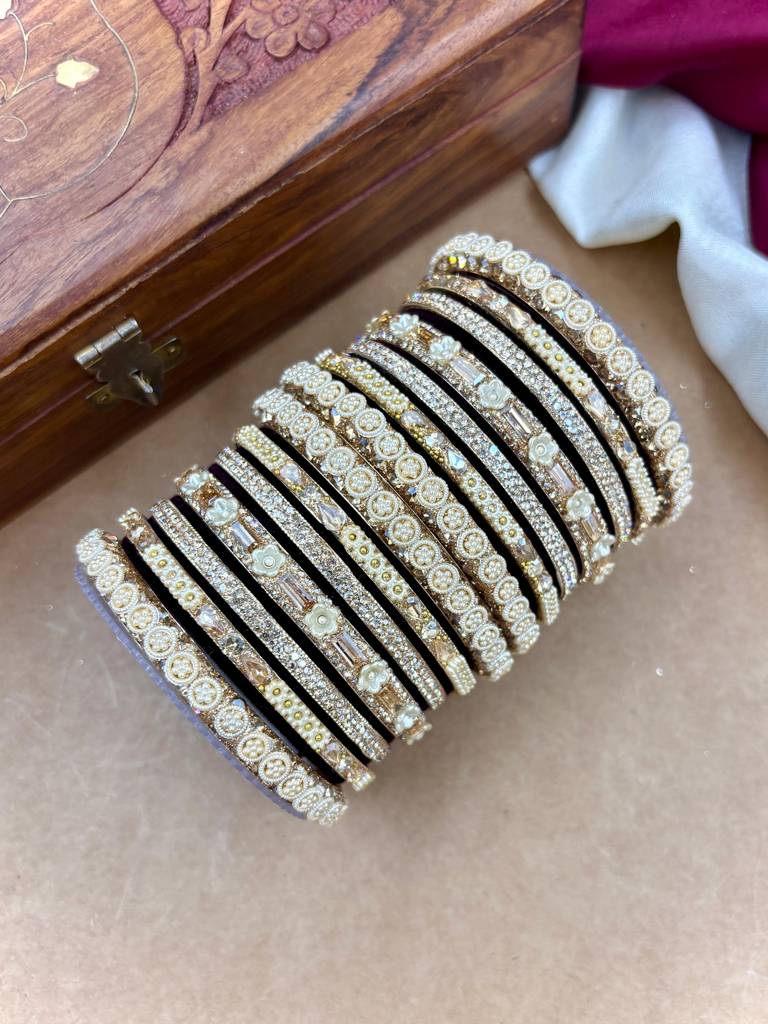 Velvet Bridal Bangles Set : HB-53-24-BLACK