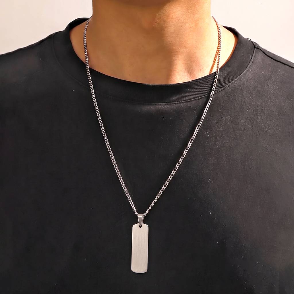 Fancy Sleek Rectangular Bar Pendant Chain Necklace For Men & Women Silver Plated Minimalist Unisex Fashion Stylish : PX9CH151S