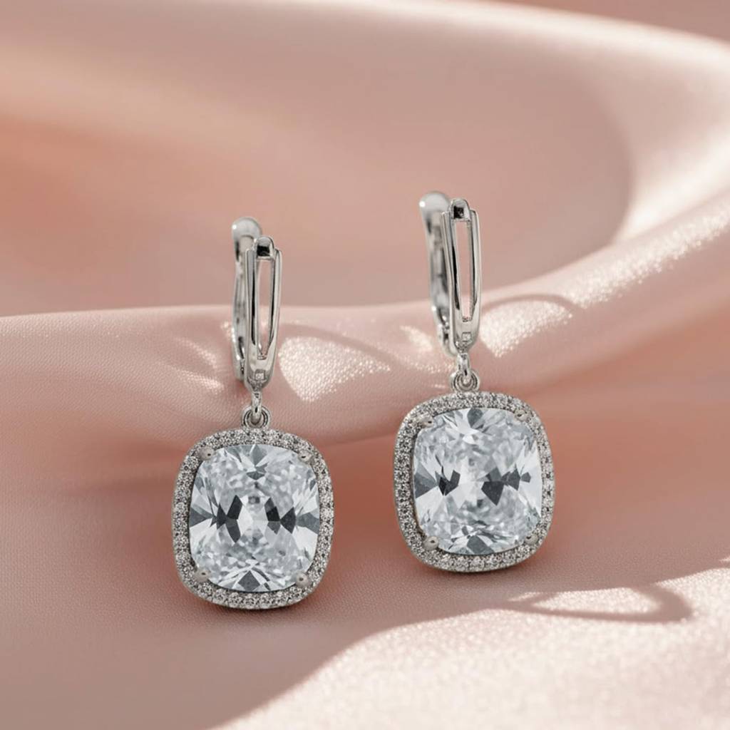 Silver Plated Cubic Zirconia & Crystal Studded Fancy Stylish Hoop & Drop Earrings Jewellery Gift For Women & Girls : PX9E3129SW