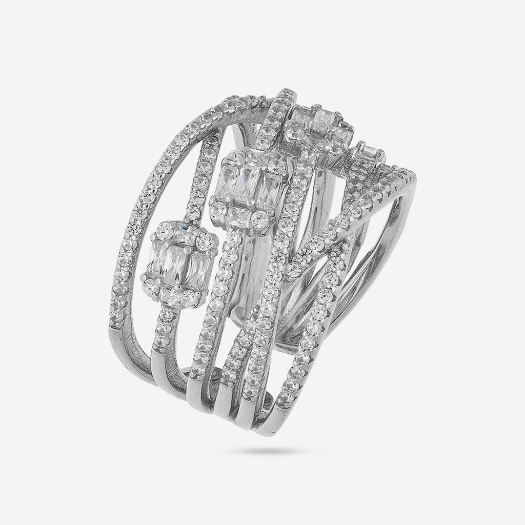 White Rhodium - Plated Office Wear Silver Finger Ring - 453275 : 453275