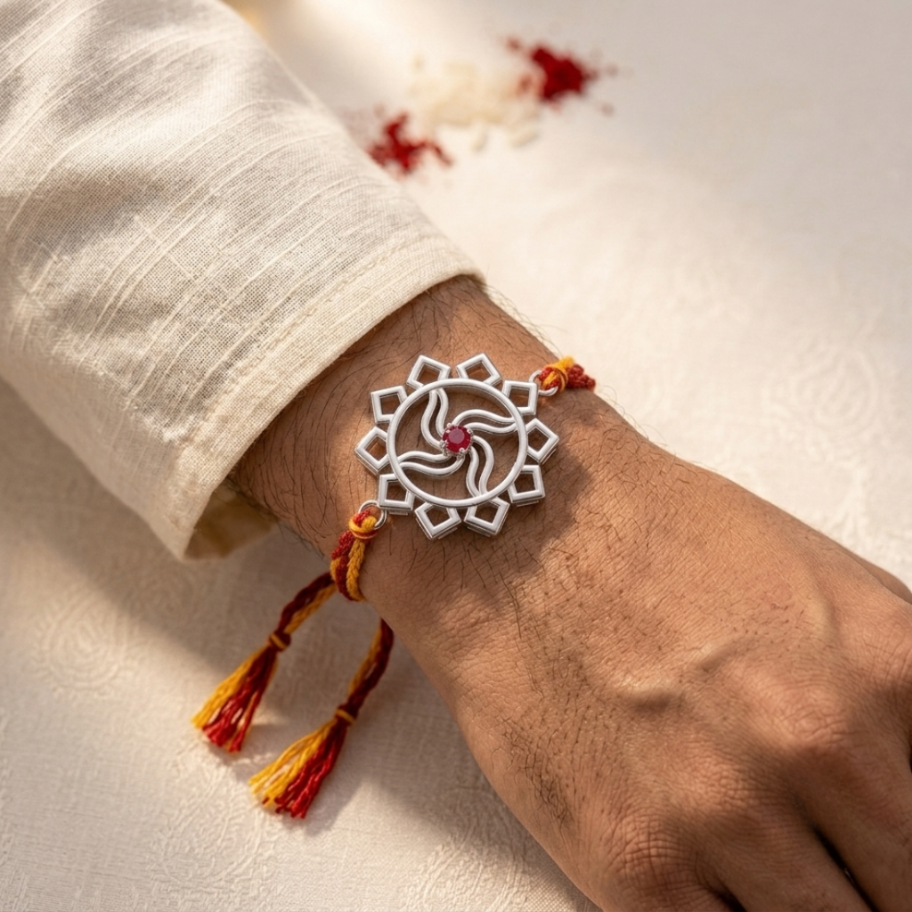 Swastik 925 Sterling Silver Rakhi For Brother : RB-0017