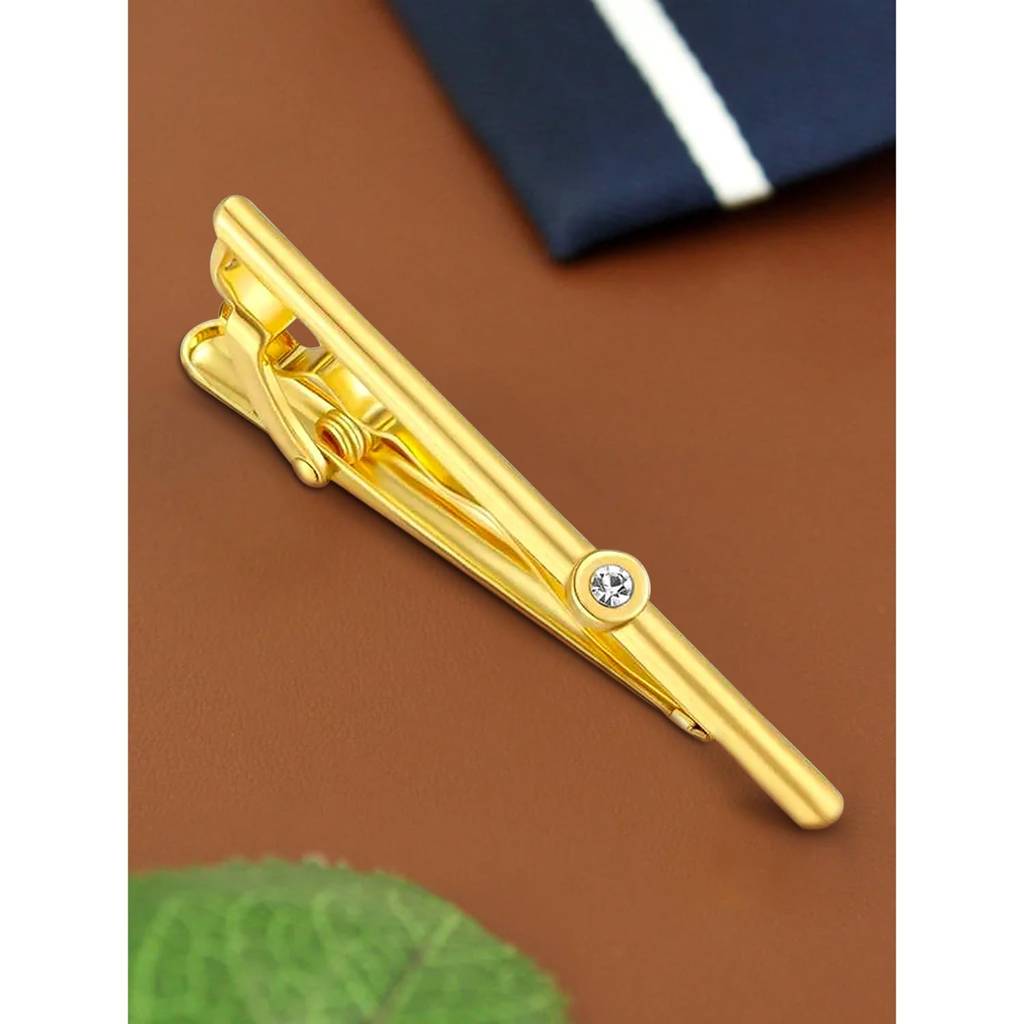 Gold Plated Crystal Studded Stylish Tie Pin For Men Business Formal Accessories Corporate Gift : PX9T21G