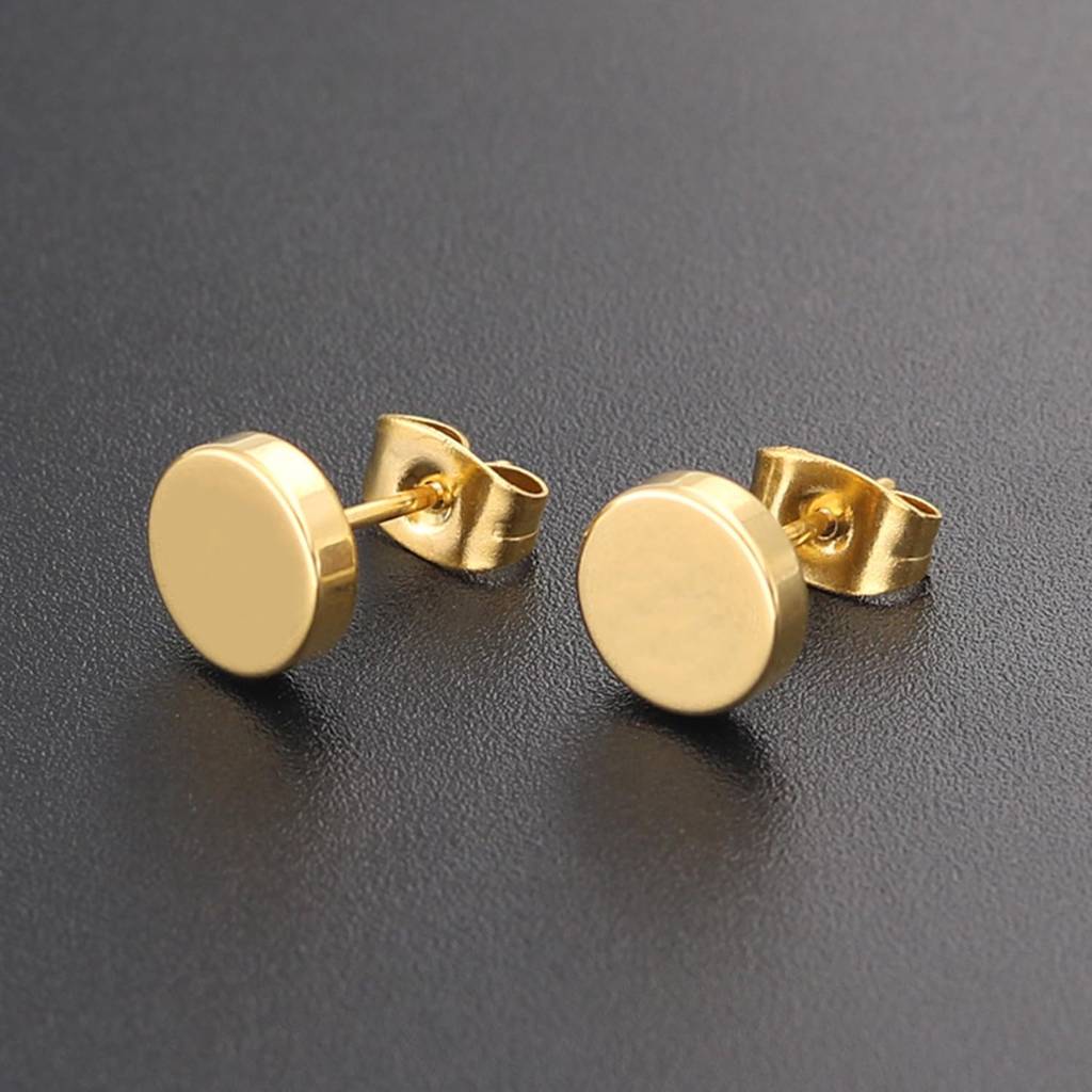 Gold Plated Stainless Steel Round Stud Earrings Fancy Jewellery For Men & Boys : PX9ME08G