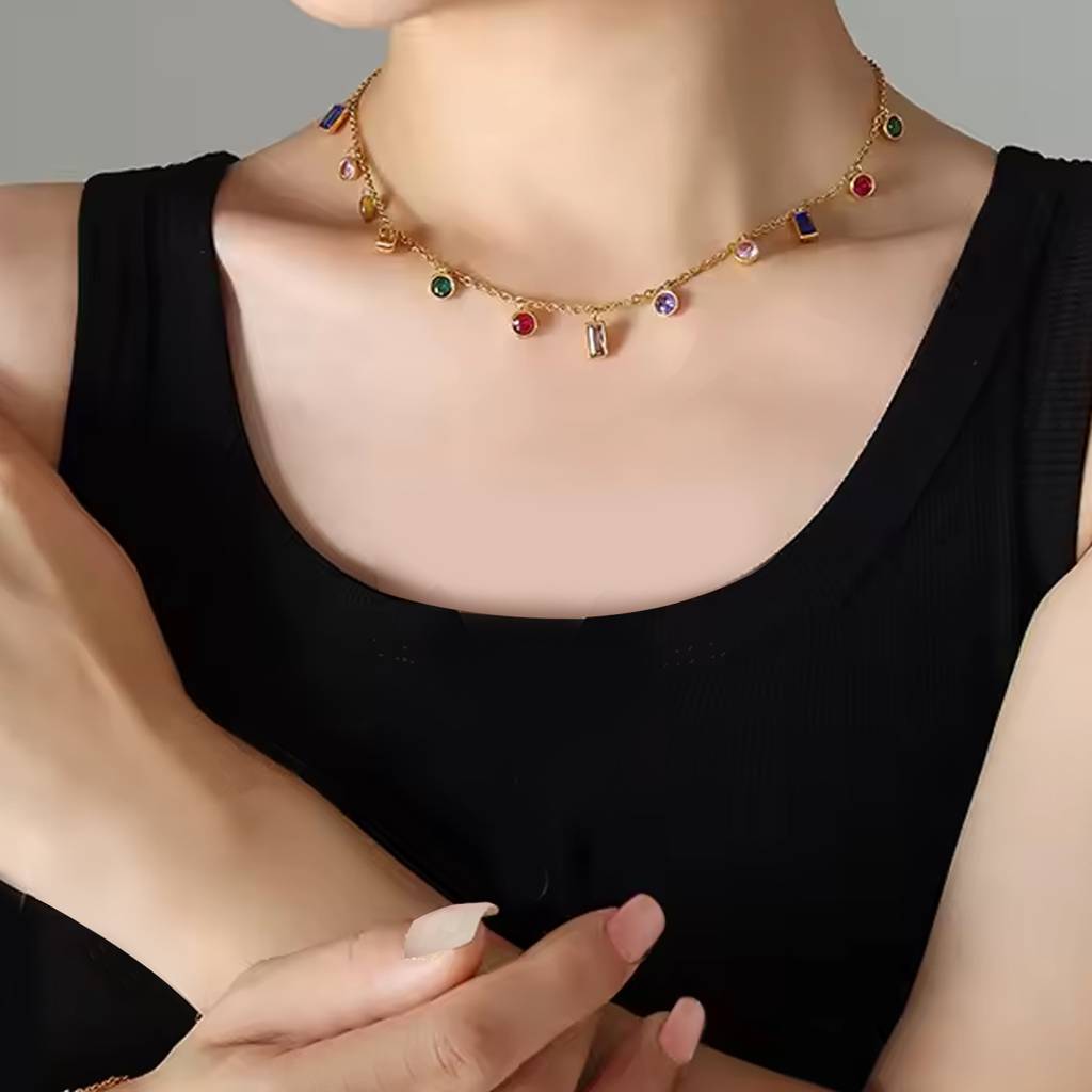 Gold Plated Multi Color Crystal Studded Necklace Fashion Jewellery Gift For Women Girls : PX9N136