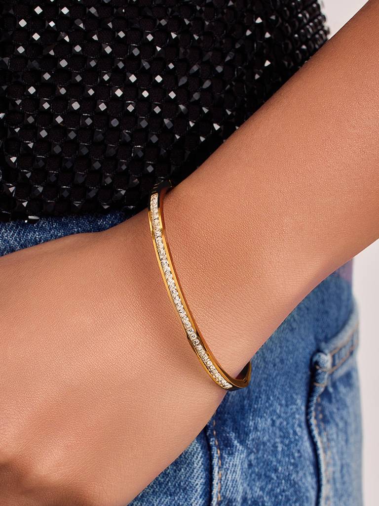 18K Gold Plated Shimmer Line Bangle Stainless Steel Waterproof & Anti-Tarnish : B32SJSS0G