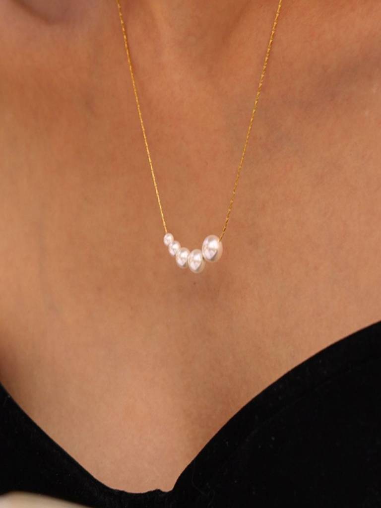 Shell Bead Chain Necklace For Women Anti-Tarnish Waterproof 18K Gold Plated : ALL1125P287