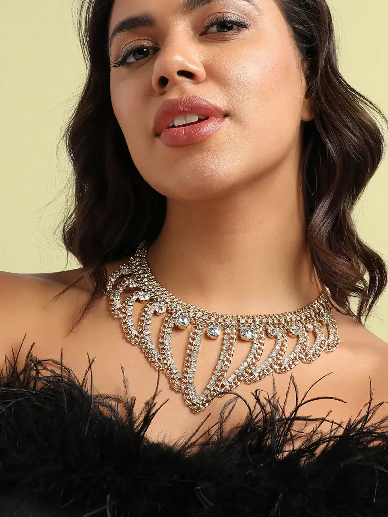 Iqra-Women'S Gold Chunky Crystal Chain Necklace : SOHINC9833