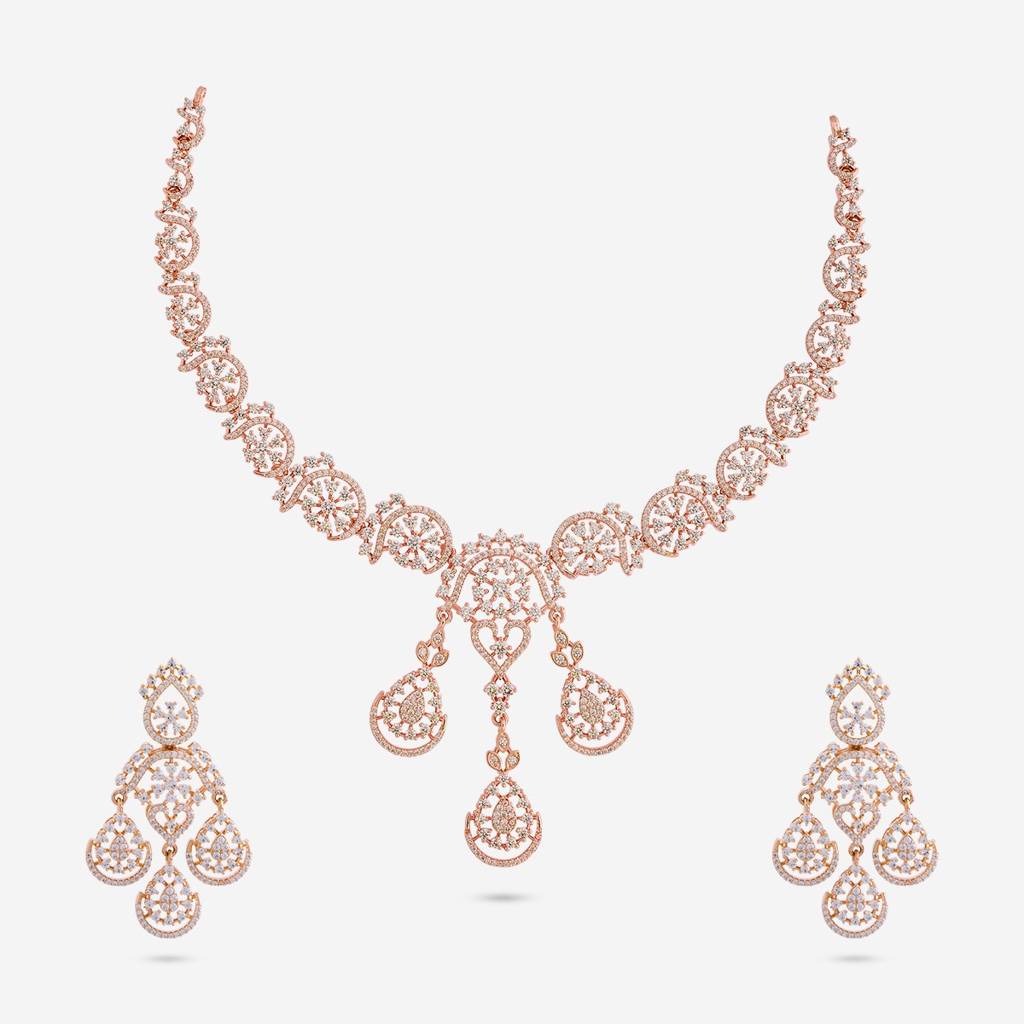 White Rose Gold Plated - Party Wear Zircon Necklace - 462436 : 462436