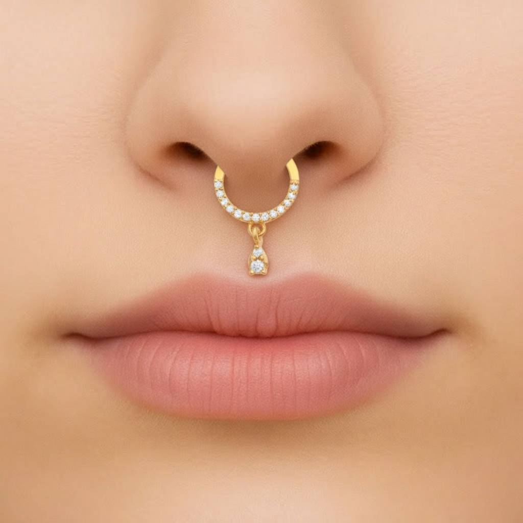 Yellow Plated Cz Septum Nose Ring 925 Sterling Silver : snp-0009