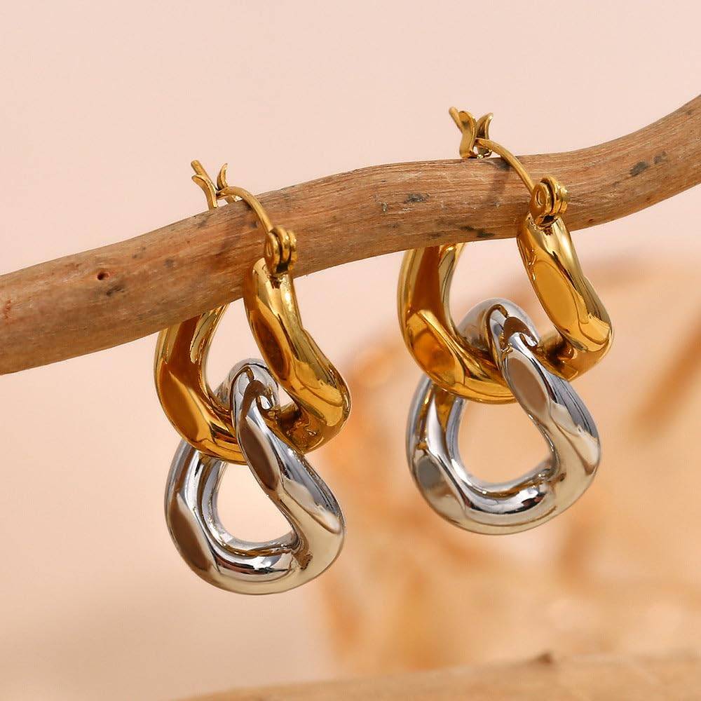 Nyra Chainlink Hoop Drops - Gold | 18K Gold Plated | Waterproof, Hypoallergenic & Anti-Tarnish : DSVDYJ05250104