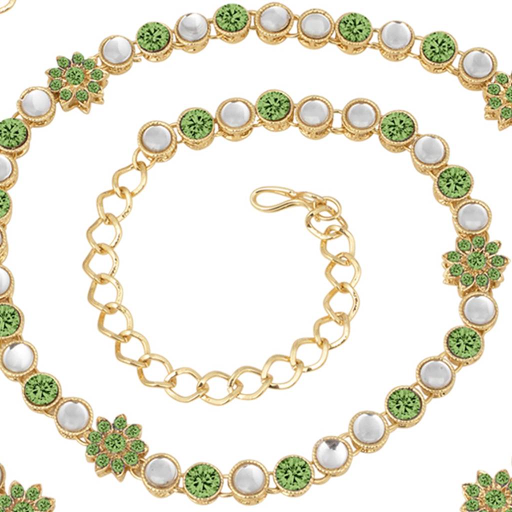 Traditional Jewellery 18K Gold Plated Kundan Green Waist Belt Kamarband Belly Chain For Women Girls : PF37BCH017G