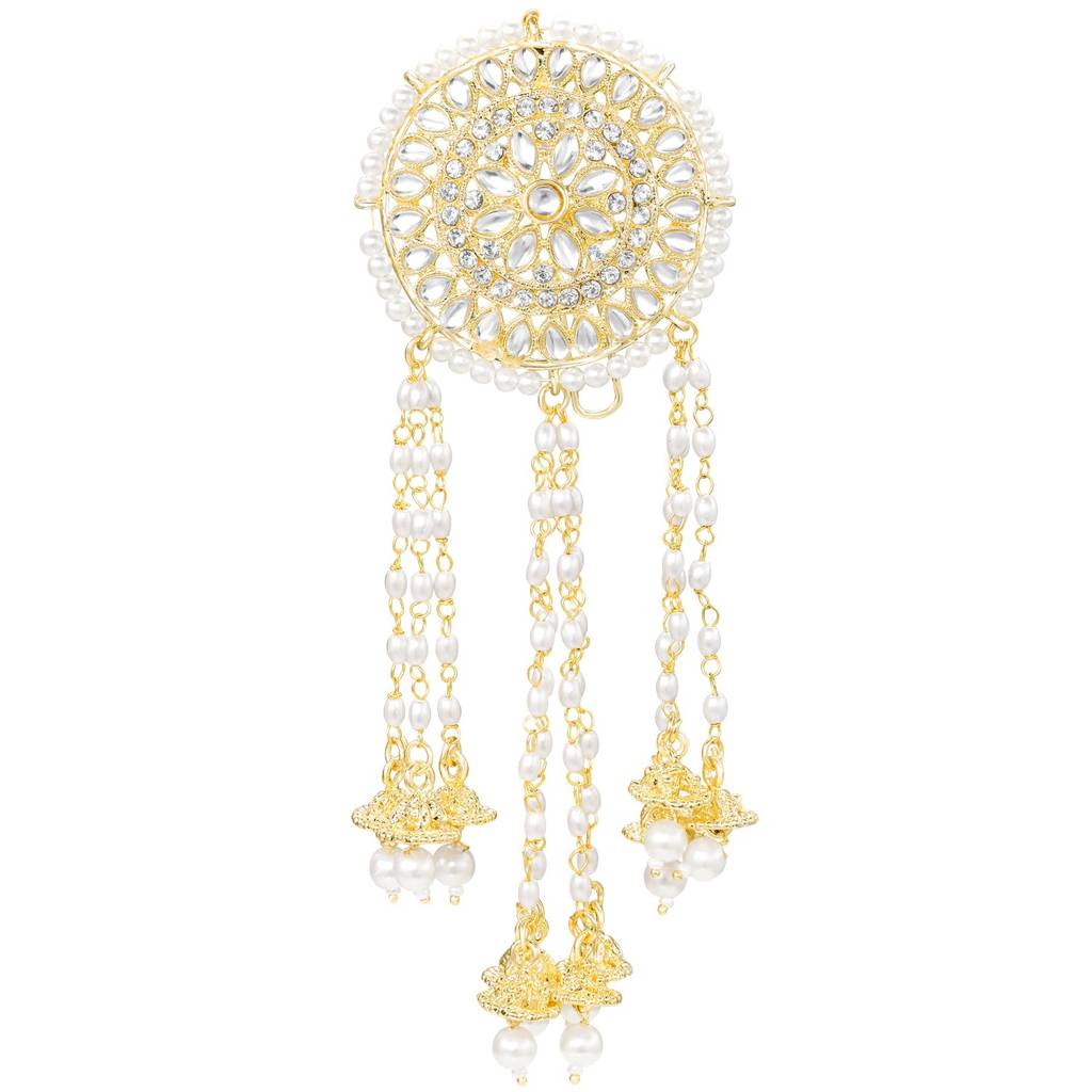 Gold Plated White Ethnic Hair Juda Pin With Latkan Women'S Jewellery : PF09HJ029W