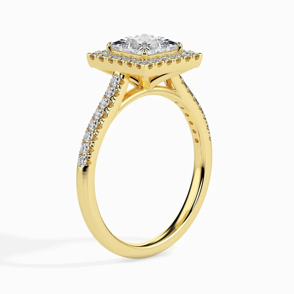 1 Carat Princess Solitaire Ring With Halo In Diamond Band : 09kYellowZNR149F10