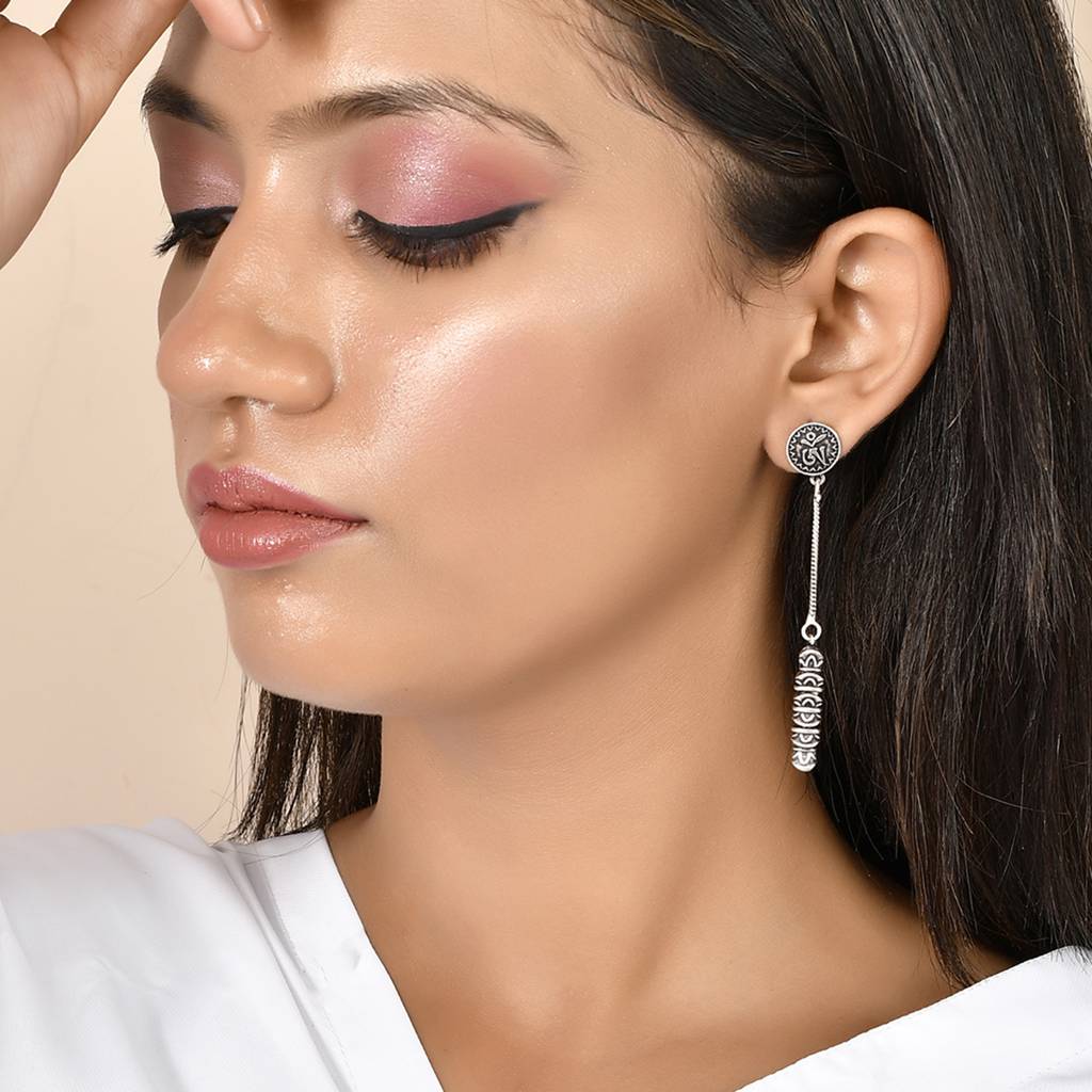 Voylla Bodhi Om Dangler Earrings: Stylish Spiritual Charm : 8905124504767