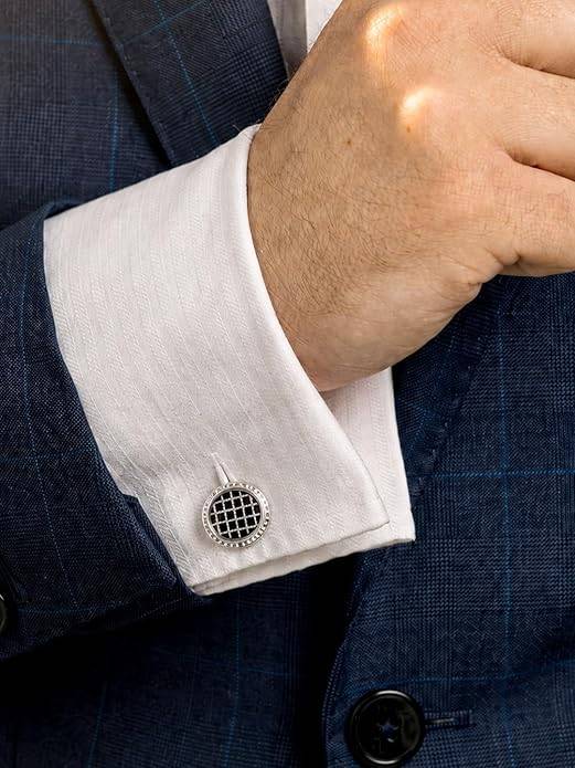 Black Lattice Pattern Classic Cufflinks For Men Silver Plated Stainless Steel Business Formal Design Jewellery A : PX9CL176SBL