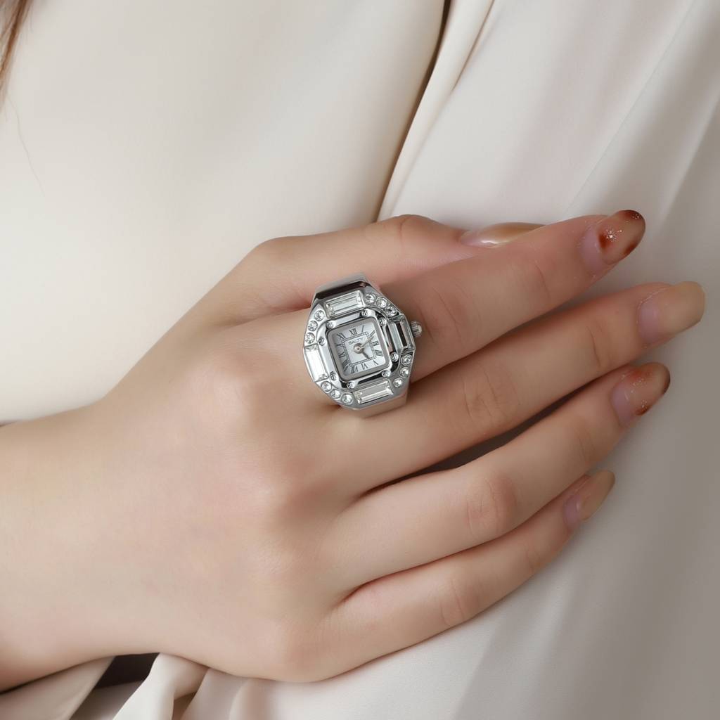 Crystal Time Watch Ring - White For Women & Girls : WTR-S-0047-S-WH
