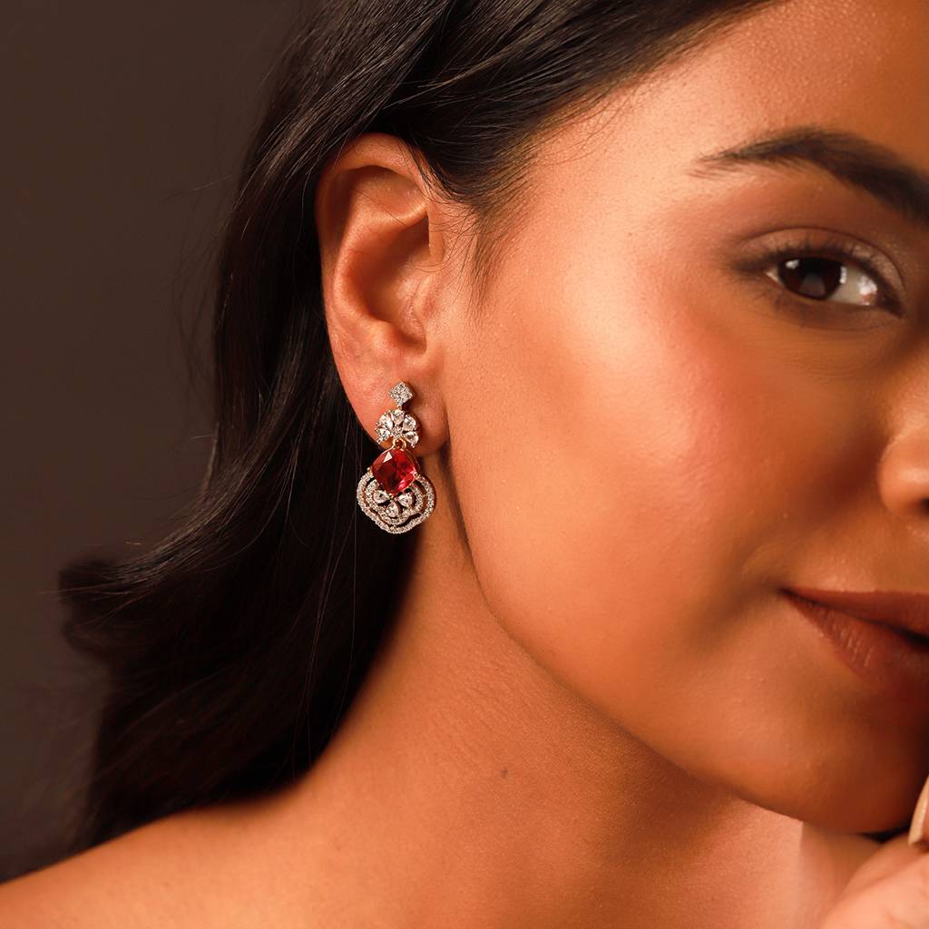 Sparkling Elegance Radiant Loop American Diamond Dangler Earrings : 8905124553536