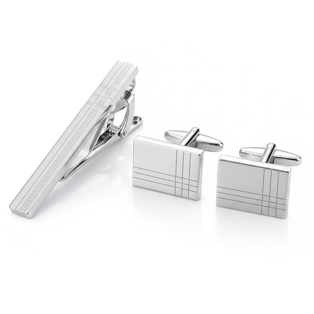 Stainless Steel Silver Plated Classic Cufflinks & Tie Pin Formal Business Accessories For Men : PX9TCL16S