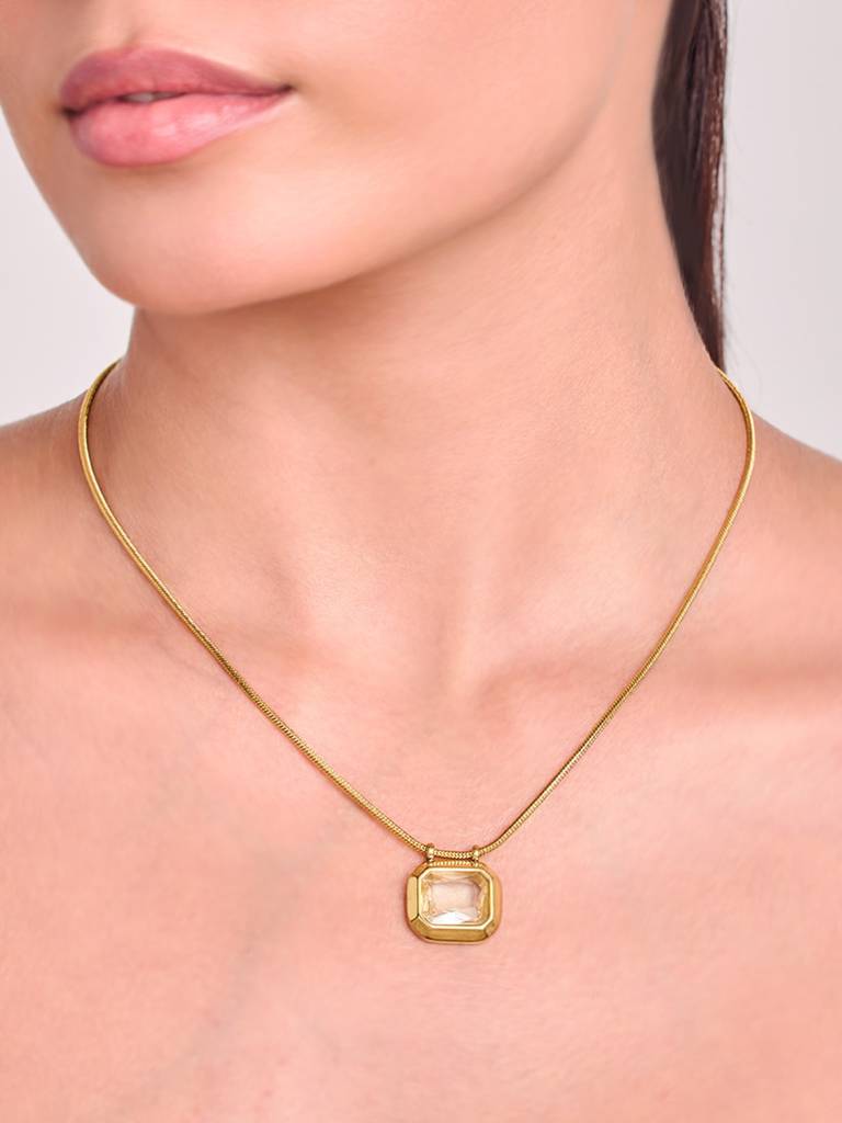 18K Gold Plated Golden Frame Necklace Stainless Steel Waterproof & Anti-Tarnish : N34SJSS0G