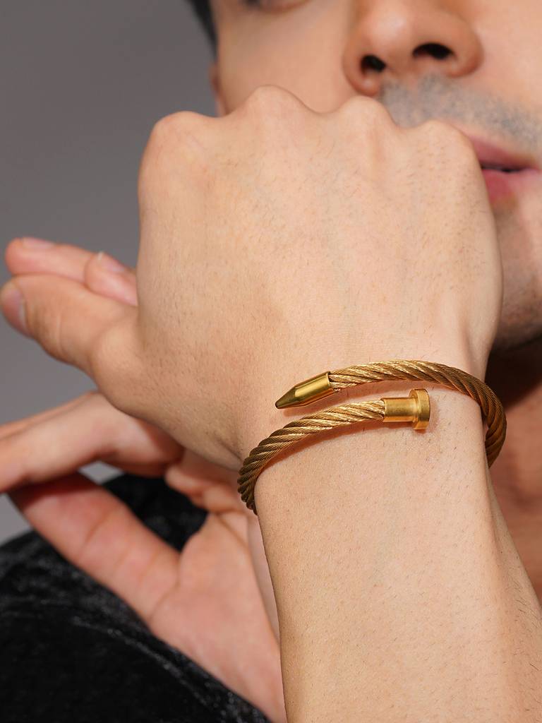 18K Gold-Plated Twisted Cuff Waterproof Hypoallergenic Steel Bracelet : AN-LJ-GO-0011-DB-M