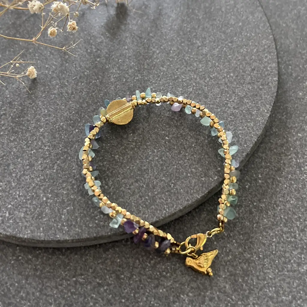 Green Fluorite Bracelet With Bird Charms : B23