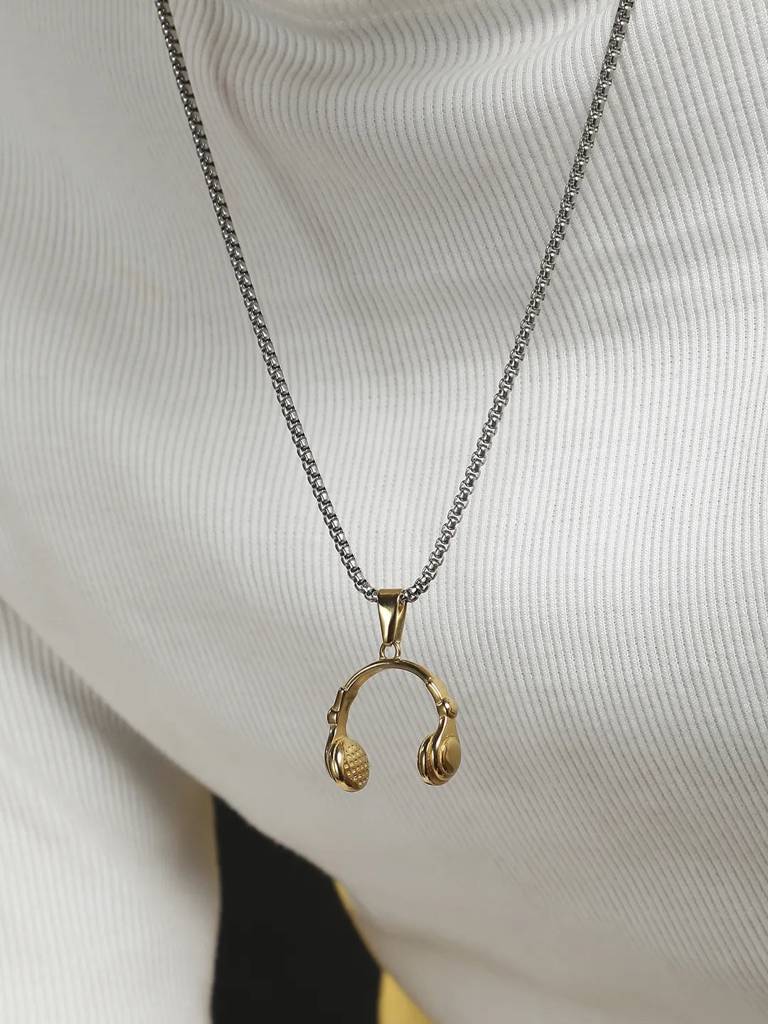 Men'S Headphone Pendant Necklace - Champayne Gold : FAPD1093