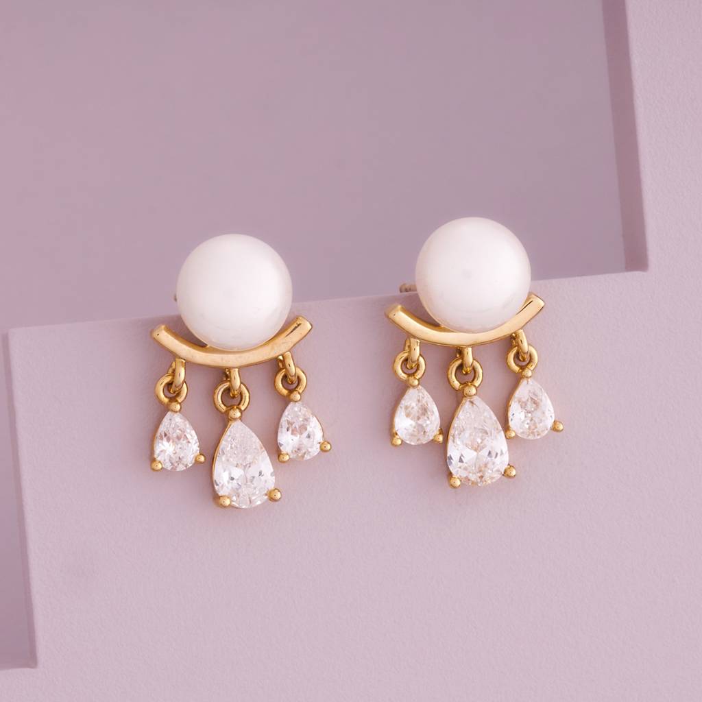 Pearl Gold - Plated Casual Wear Trendy Zircon Earring - 464755 : 464755
