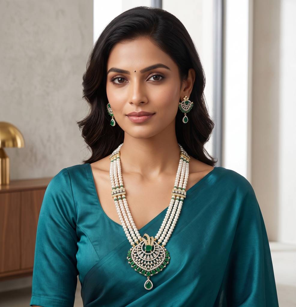 Emerald Pearl Multi-Strand Rani Haar Set : JPAPR-26-002